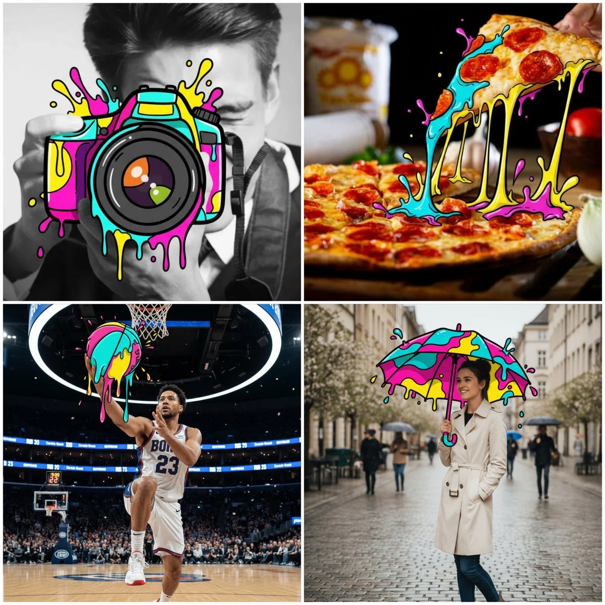 Objects turn into bold cartoon slime