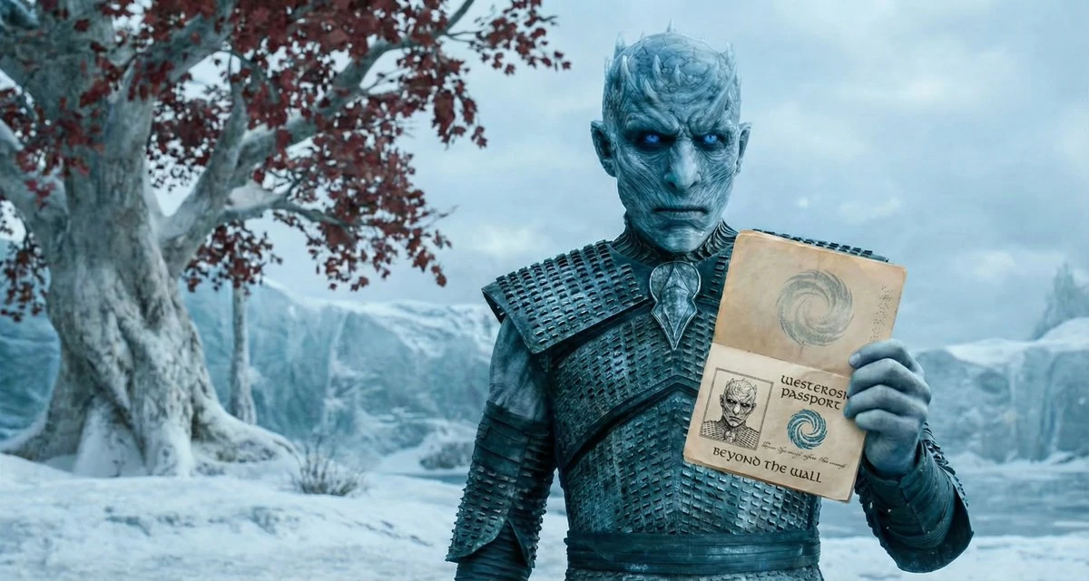 Game of Thrones character holding a passport