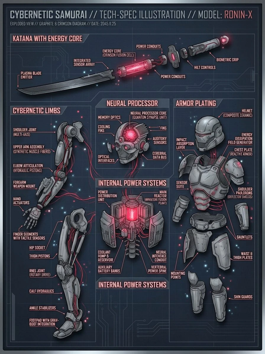 Detailed technical diagram of a cyber warrior